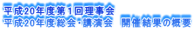平成20年度第1回理事会 平成20年度総会・講演会 開催結果の概要